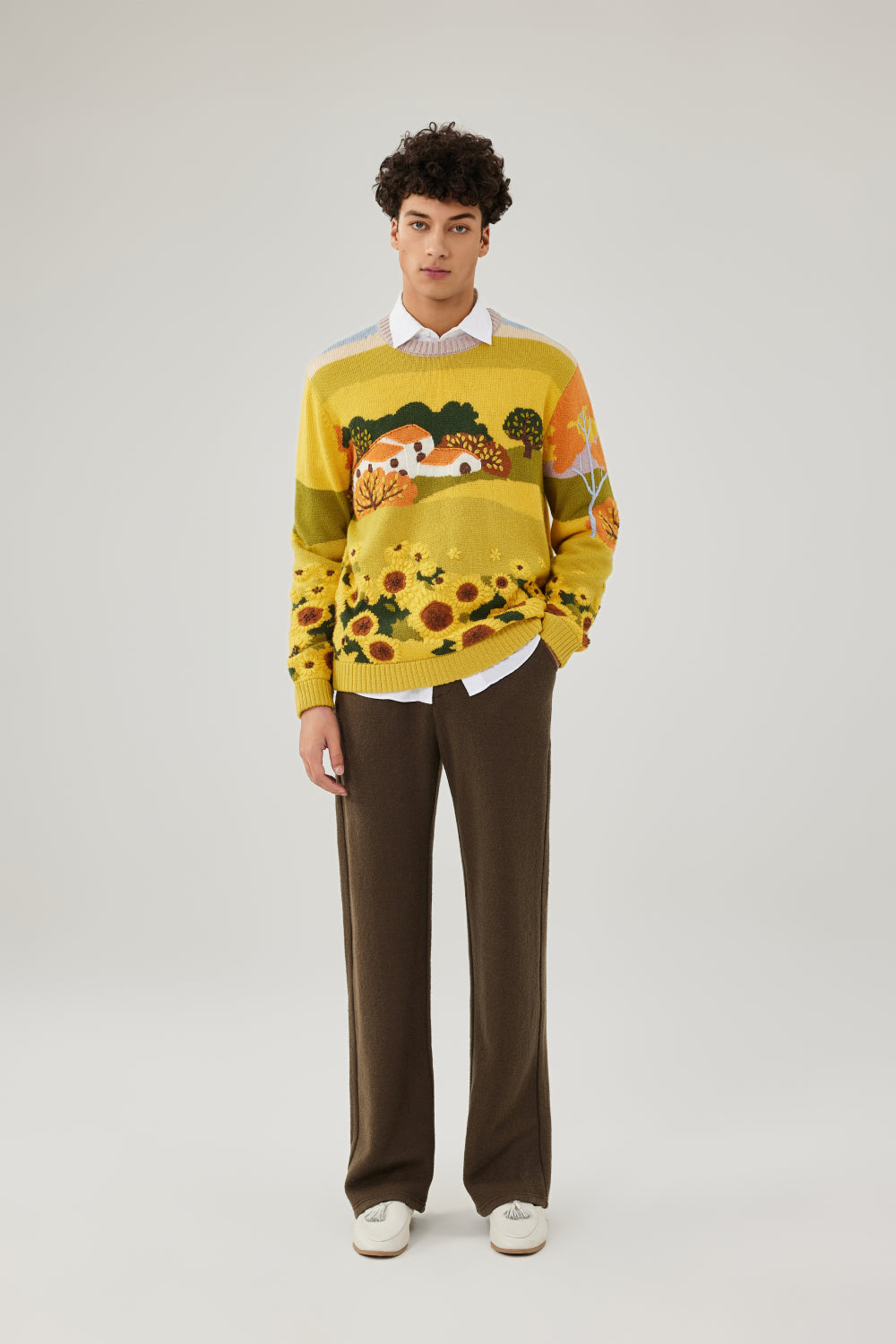 Sunflower Field Hand Embroidery Sweater