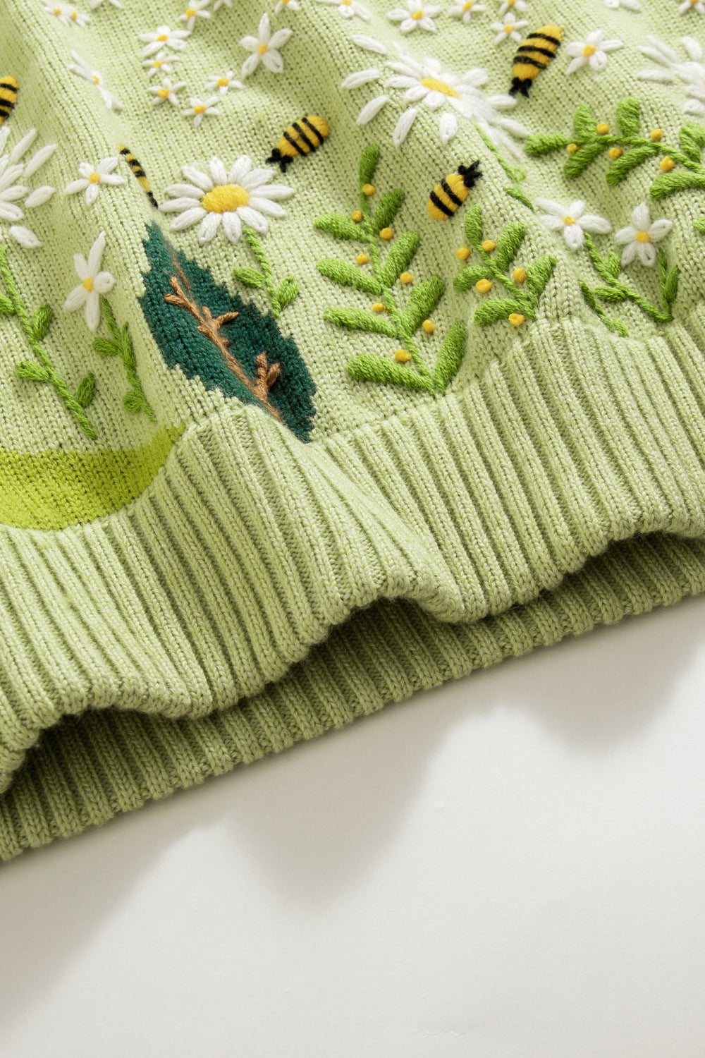 Summer Bloom Hand Embroidery Sweater