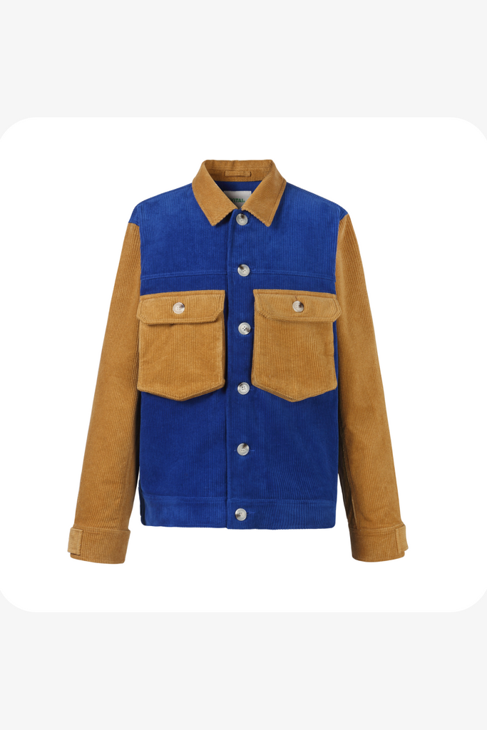 Campus Sutra Black & Blue Cotton Regular Fit Colour Block Denim Jacket